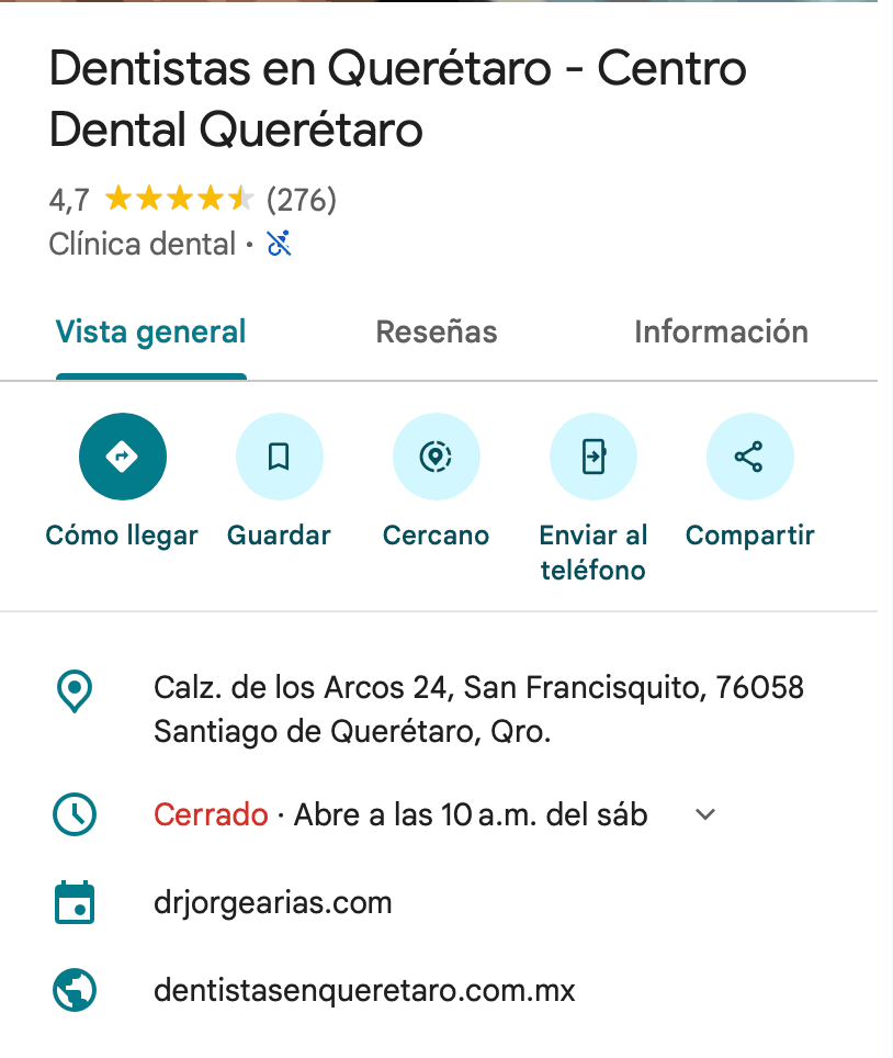Perfil de Google de Centro Dental Querétaro