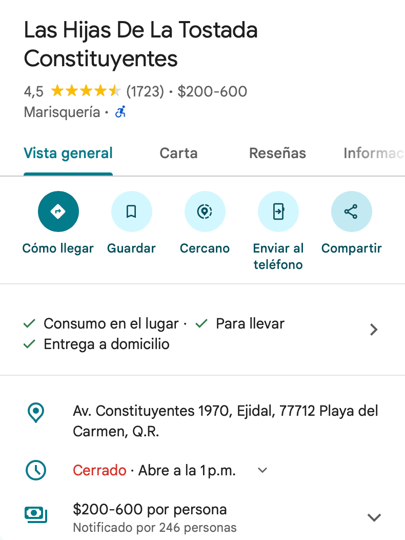 Perfil de Google de Las Hijas de la Tostada